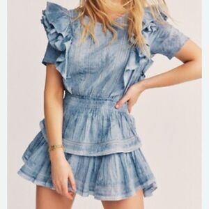 LoveShackFancy Blue Lace Detail Top